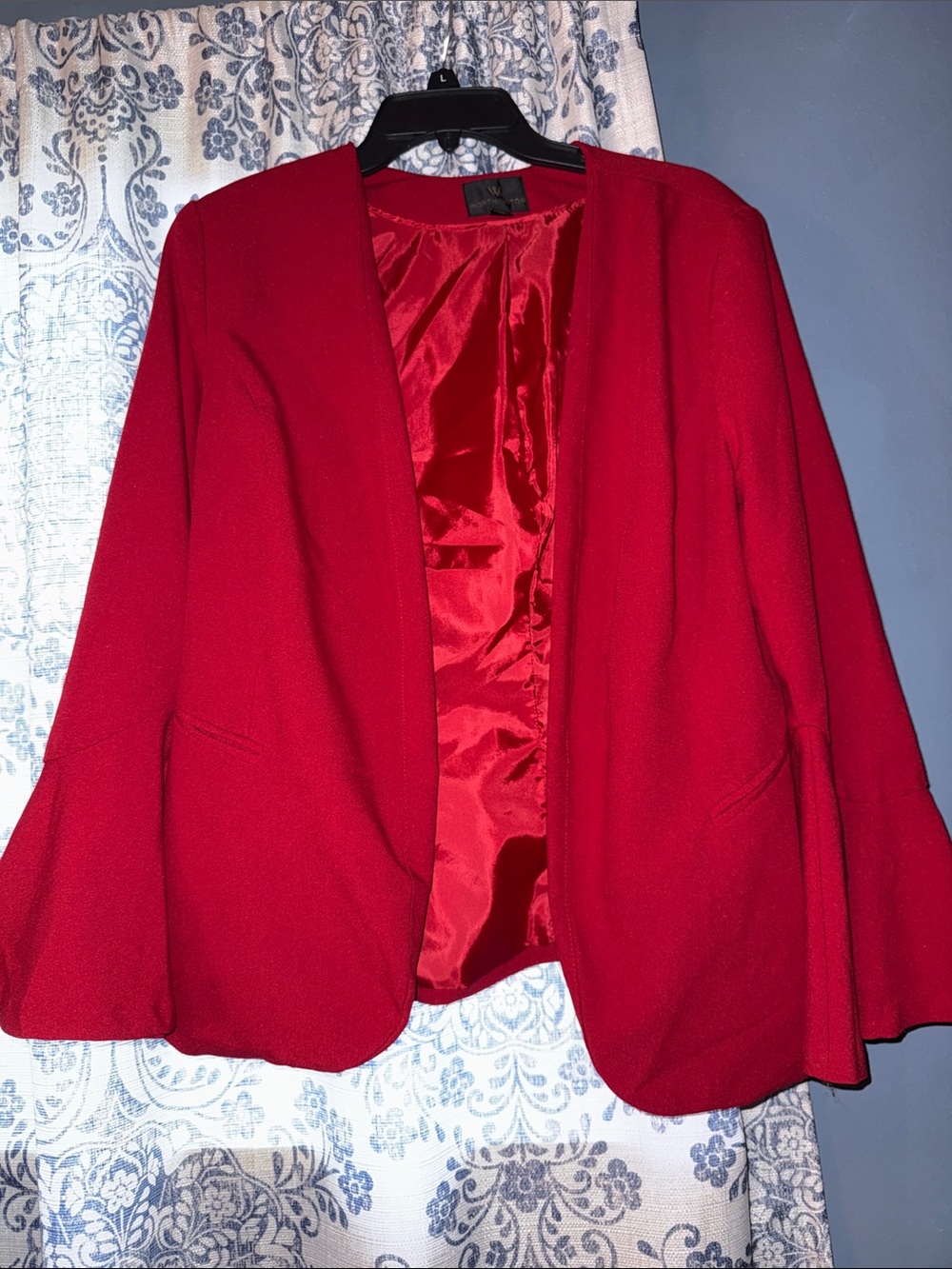 Worthington Red Bell-Sleeve Open-Front Blazer